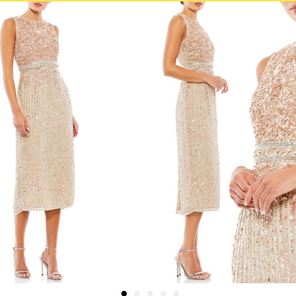 Mac Duggal Vertical Sequin Midi Sheath Dress NWT Size 4